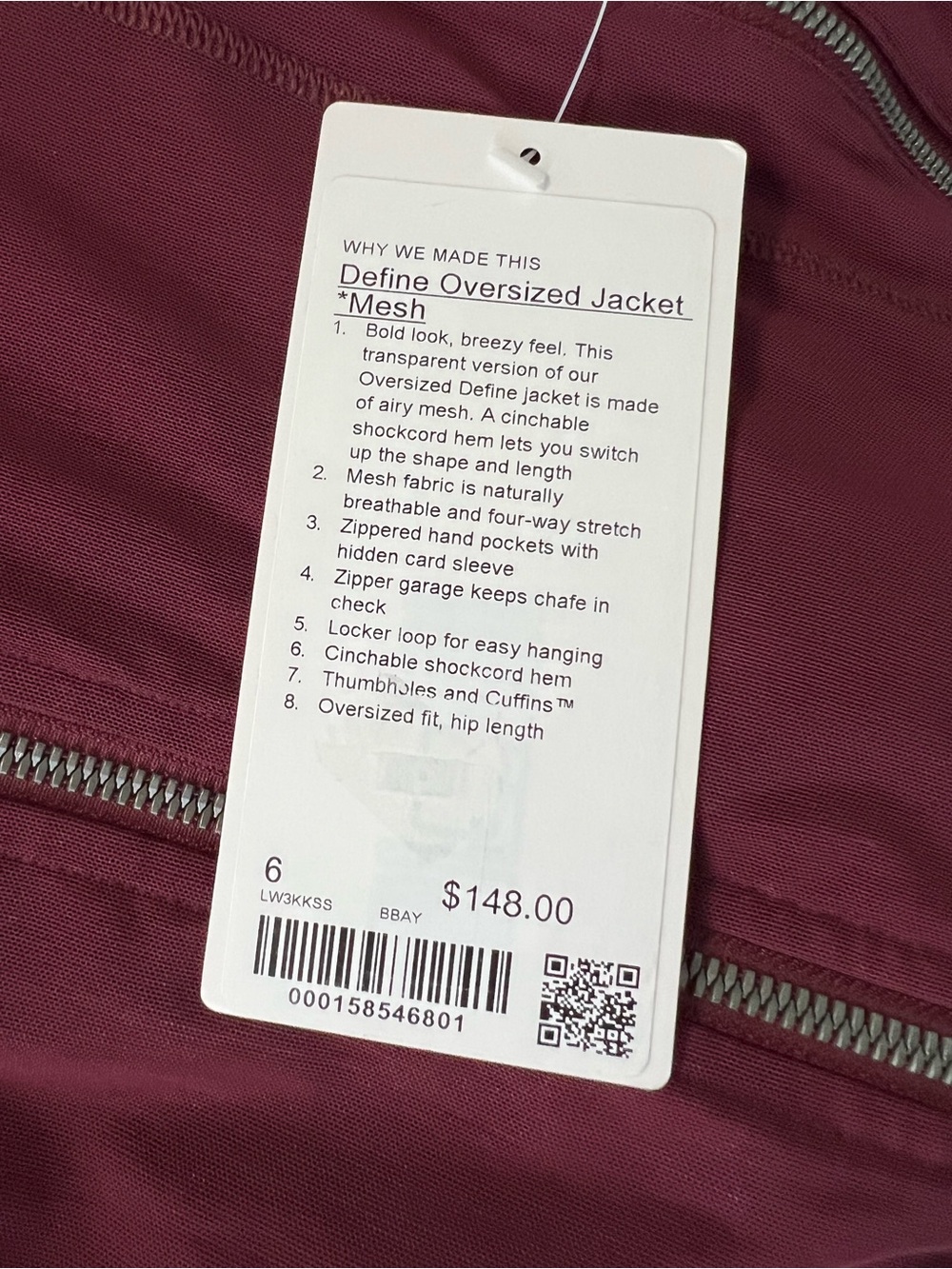 NWT Lululemon Define Relaxed-Fit Jacket *Mech | Burgundy Bay | Size: 6 - Picture 2 of 2